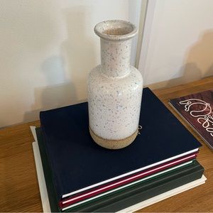 Blue White Speckled Minimalist Decorative Pottery Vase 8.5 inches tall